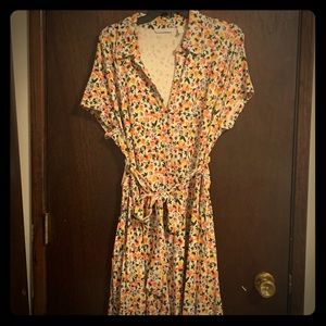 Belted spring flower printed dress